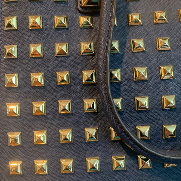 Michael Kors Navy Blue Hamilton Studded Leather Large Tote Handbag - Picture 4 of 12